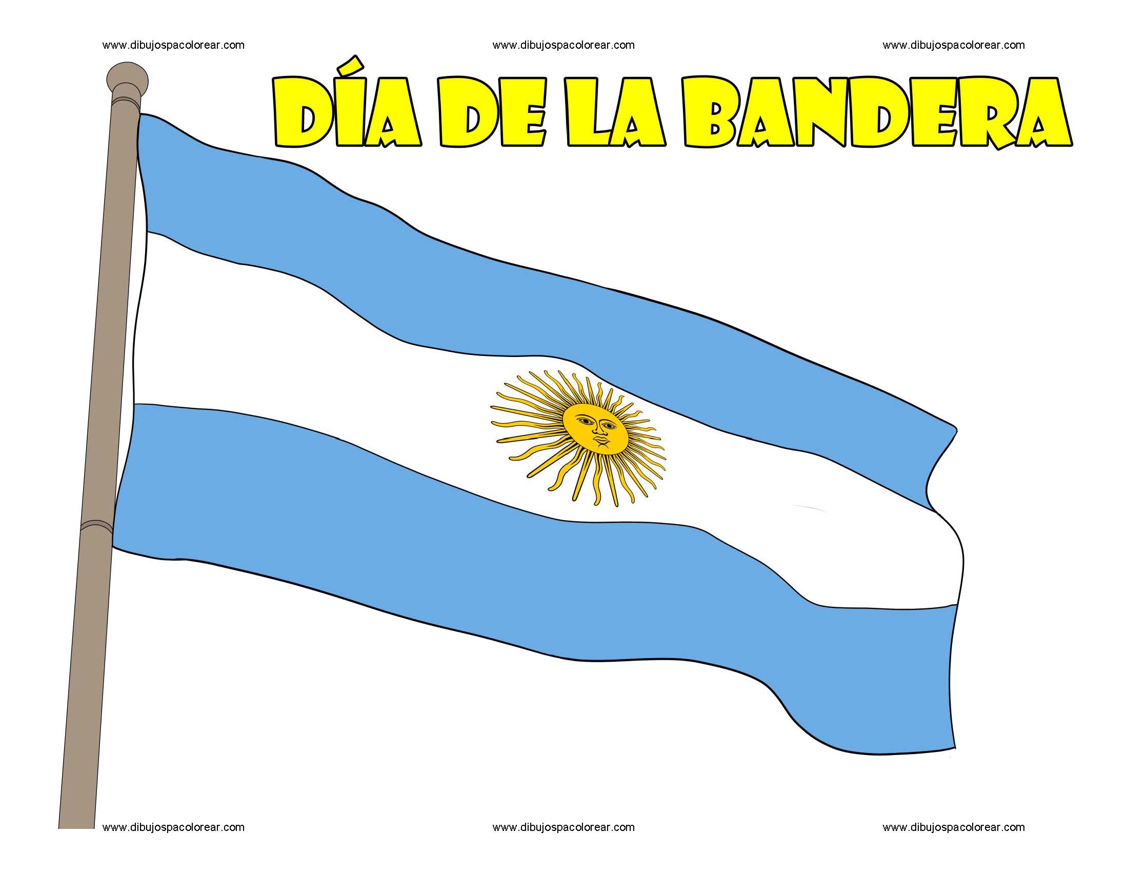 Día De La Bandera Argentina Dibujo A Color Y Para Colorear